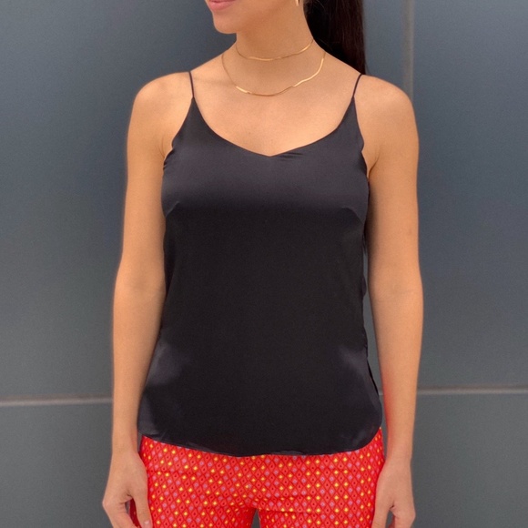 Black Silk cami top round neck & spaghetti straps - Picture 1 of 5